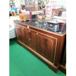 Ex Shelbourne mahogany writing table with glassed top and gilded leather inset 61ins W x 35ins H x