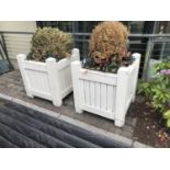 Pair of white painted square timber planters.