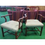 Set of Eighteen Georgian Style Mahogany Dining Chairs green upholstered on square stretchered legs.