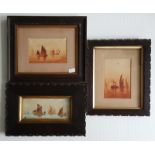 Three Framed Sepia Watercolours of Fishing Boats, signed Loftus P. Perkins & dated 1902-1904.