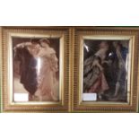 Pair of Reverse Glass Paintings, Classical Figures, in modern gilt frames.