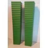 Pair of Tall Green Ribbed Fibreglass Pots, 5ft high.