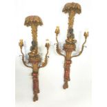 Pair of Polychrome Art Deco Style Gilt Twin Branch Wall Sconces. 32ins.