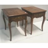 Pair of Oak Sofa Tables/Lockers, each with single drawer, on cabriole legs, 19 x 26 x 25ins high.