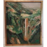 Carlos Tejeda (Mexican, 20thC.), Villa Juerez, Waterfall, signed, titled & dated '70. 21 x 17.5ins.