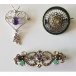 Silver Brooch set with Cabochon Amethyst,