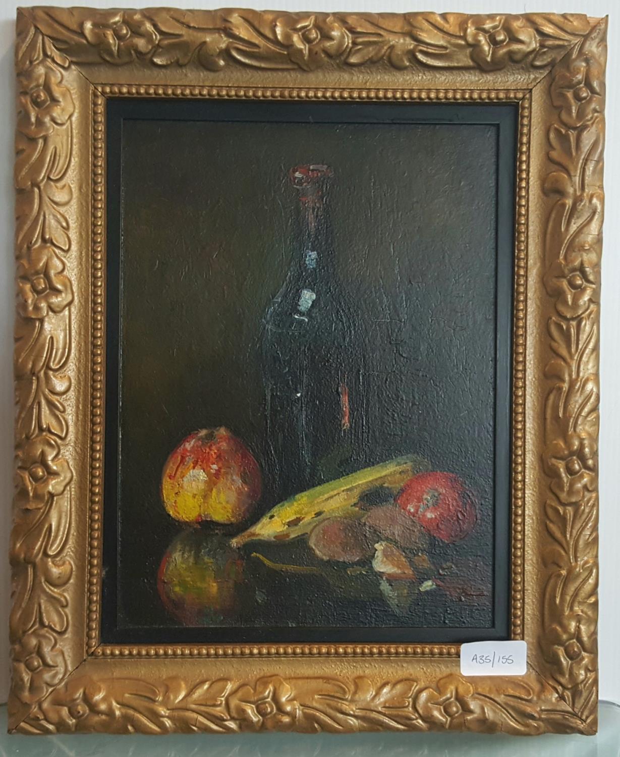 Victorian Still Life Oil on Panel, Wine & Fruit, 24 x 8.75ins.
