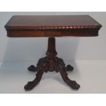 Exceptional William IV Rosewood Card Table on carved quadruphite base with lions paw feet, 36 x 17.