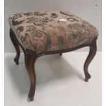 Victorian Mahogany Cabriole Leg Stool, the top 19 x 19ins.