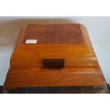 Art Deco Oak Stationery Box with fitted interior, 14.5 x 9 x 6.5ins.