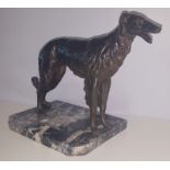 Bronzed Whippet on Marble Base, 10in high.
