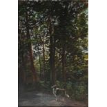 C.D. Thackaberry (Irish, 20thC.). Oil on Board. Collie on a Woodland Laneway, signed l.r.