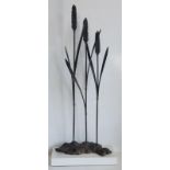 Patrick Coffey, Bog Oak Sculpture - Ears of Corn. With artist's name stamped to white wooden base.
