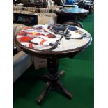 High circular wooden bar table with Ice Hockey design and glass top.