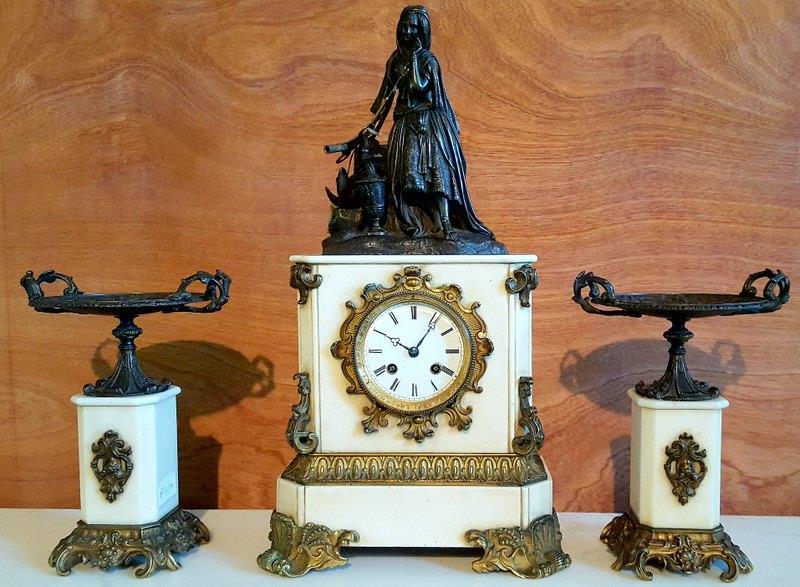 19thC. Marble and Bronze Clock Garniture.