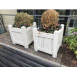 Pair of white painted square timber planters.