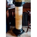 Alabaster pedestal decorated with brass and bronze mounts. { 54'' H X 16'' W }.