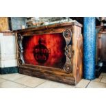 Stained wood counter unit with stainless steel work top - Havana Club to the front { 43'' H X 65''