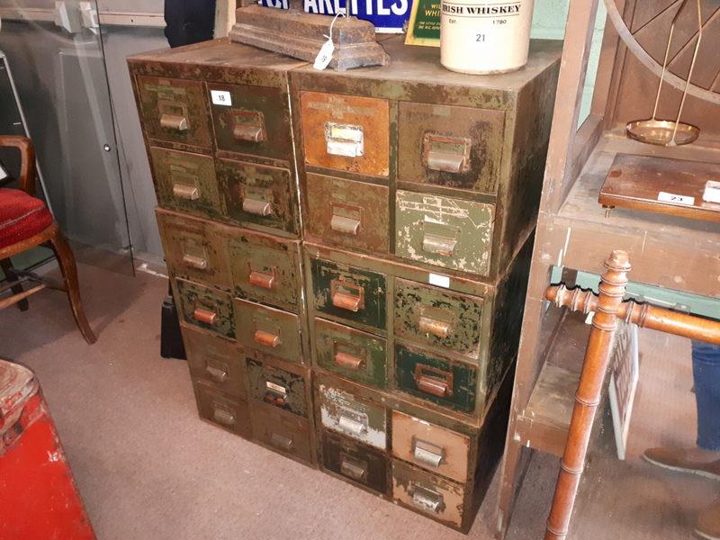 Two pairs 1940's industrial sectional metal drawers