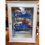 GILLETTE RAZORS wooden and glass adverting wall cabinet.