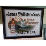 Framed JAMES MCALLISTER OLD IRISH WHISKEY BALLYMENA print.