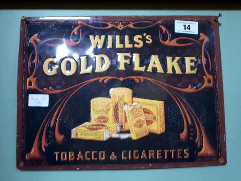 WILL'S GOLD FLAKE tin plate advertising sign.