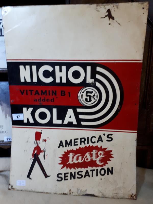NICHOL COLA tin plate advertising sign.