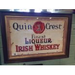 Framed QUIN CREST IRISH WHISKEY advertisement.