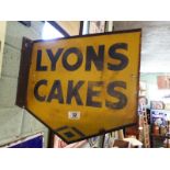 Double sided LYONS CAKES enamel sign.