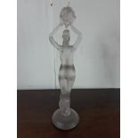 20 th C. Lalique style figure of a nude lady. 46cm tall.