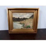 Antique post impressionist " Landscape " Oil on canvas signed. 9 Inches x 11 Inches.