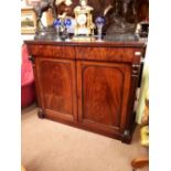 William IV flame mahogany side cabinet with two short drawers over two long doors.