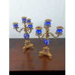 Pair of decorative gilded metal and poreclain candelabras {33cm H}/