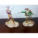 Two decorative porcelain French swords men {21cm H@}.