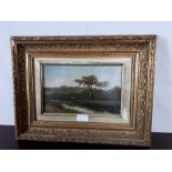 19th C. gilt framed " Landscape " oil on board.