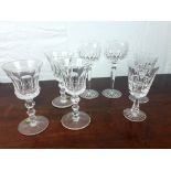 Selection of seven Waterford crystal wine glasses.