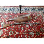 19th. C. Double barrell shotgun with leather mutton leg case.