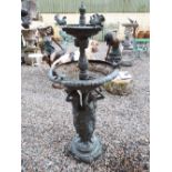 Decorative two tier bronze fountain with three maidens holding the bowls aloft. { 160cm H }.