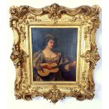 19th. C. Oil on Canvas - The Musician, mounted in a decorative gilt frame in the Rococo style.