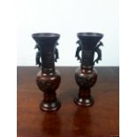 Pair of decorative bronze Chinese vases {24cm H}.