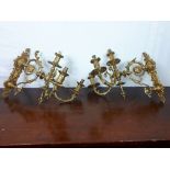 Pair of good quality decorative brass wall sconses {40cm H x 41cm D x 29cm W}.