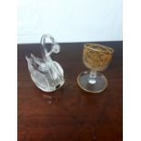 Cavan crystal Swan and decorative glass holder.