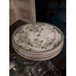 Set of six 1st Period Belleek plates decorated with foliage and with the green stamp.