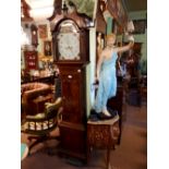 19th. C. mahogany long cased clock with painted arched dial.