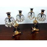 Pair of goog quality gilded brass candelbra with cut glass droplets,