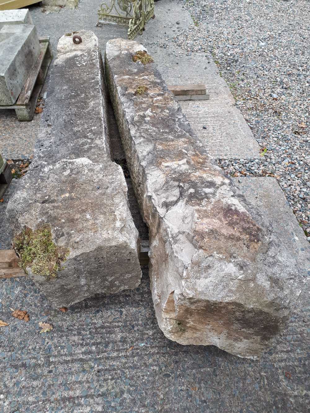 Pair of 19th. C. limestone gate posts { 244cm H }.