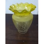 Etched tulip shade with yellow frill.