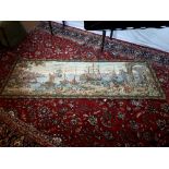 Large wall tapestry depicting a 19th. C. harbour scene.