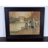 Early 20th C. signed indistinctly " Dutch scene " coloured pencil drawing .