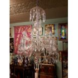 Exceptional quality Waterford crystal cut glass ten branch chandelier. { 94cm Drop.